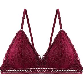 Womens Lace Bra Wireless Padded Plunge V Neck Bralettes