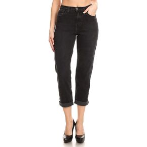 Vibrant Women’s Loose Mom Jeans – 90’s Vibe High Waisted Casual Rolled Hem Crop Stretch Denim Pants