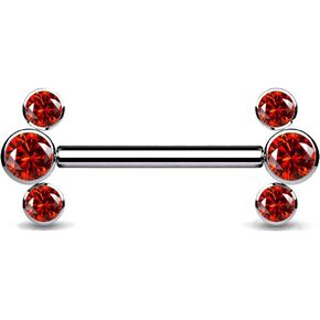 Dynamique Implant Grade Titanium Threadless Push In Nipple Barbell With 3 CZ Bezel Set Ends (Sold Per Pair Or Per Piece)