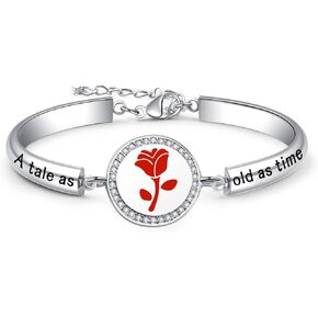 NC A Tale as Old as Time Belle Rose Bangle Bracelet Beauty and the Beast Inspired Bangle Jewelry Rose Flower Floral Jewelry for Her