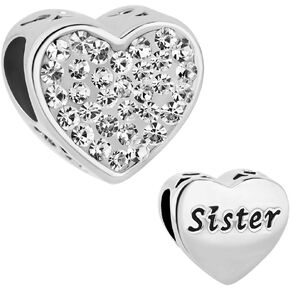 CharmSStory Valentines Day Gifts Sister Charms Heart Love Simulated Birthstone Beads For Charms Bracelet