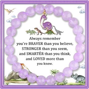 PARTNER Dinosaur Inspirational Birthday Gifts for Women Best Friends Unique Gifts Natural Stone Beaded Bracelets for Women&Men Teen Girls Agate Beaded Jewelry with Meaningful Message Card For Dinosaur Lover,Comes Packaged