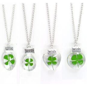 Dried Leaves Lucky 4-Leaf Clover Sunflower Pendant Necklace St. Patrick's Day Square round Glass Love and Luck Plant Jewelry for Women Girls Gift in Kuwait