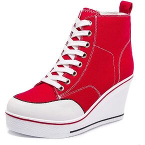 Mei MACLEOD High Heel Sneakers for Women Wedge Heel Sneaker with Side Zipper Casual Lace Up Canvas Shoes for College Students