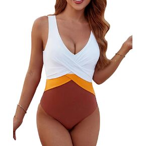 SALENT Swimsuits for Women 2024 One Piece Color Block Tummy Control Twist Front Athletic Bathing Suits