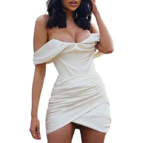 Rashow Woman Elegant Backless Chic Ruched Bodice Off Shoulder Satin Bodycon Mid Split Tube Top Wedding Party Midi Dress;