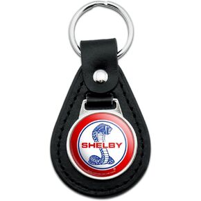 Black Leather Shelby Cobra Patriotic Logo Keychain