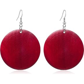 Handmade Boho Wooden Big Round Teardrop Earrings African Ethnic Natural Wood Earrings Vintage Lightweight Geometric Wooden Dangle Drop Earrings for Women Girls Jewelry Gifts
