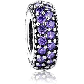 Purple Pink Green Blue CZ Spacer Charm Compatible with Pandora Bracelets Birthstone Bead Pendant Friends Family Birthday Anniversary
