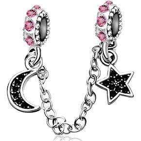KunBead Link Safety Chain Moon Star Crystal Birthday Bead Charms for Bracelets for Women Girls Jewelry