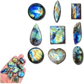 JAI GEMS 9 Pcs Natural Labradorite Cabochons Mix Shapes, 20-40mm | Wire wrapping Stones