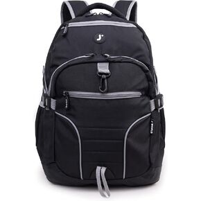 J World New York Atom Multi-Compartment Laptop Backpack, Black, 18.5 X 13 X 7.5 (H X W X D)