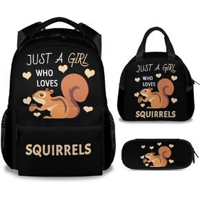Squirrel Backpack for Girls Boys, 16 Inch Green Backpacks for School, Cute Lightweight Durable Bookbag for Kids