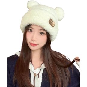 ANKOMINA Cute Plush Bear Ear Beanie Hats for Women Girls Winter Warm Faux Fur Knitted Skull Caps Bucket Hats