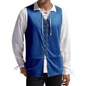 Runcati Mens Medieval Renaissance Vest Pirate Gothic Halloween Costume Suede Lace Up Reversible Waistcoat