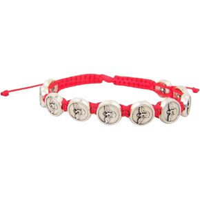 Confirmation Red Cord Bracelet with Silver Toned Holy Spirit Medals, 8 1/2 Inch