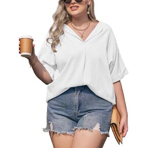 IN'VOLAND Womens Plus Size Blouse V Neck Shirt Short Sleeve Casual Formal Summer Office Tops
