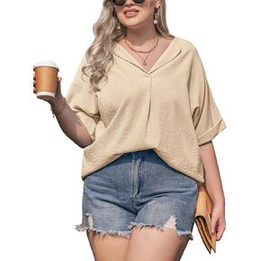 IN'VOLAND Womens Plus Size Blouse V Neck Shirt Short Sleeve Casual Formal Summer Office Tops
