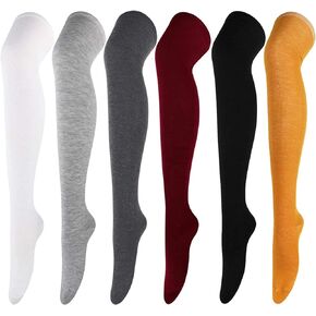 AQOKKA 6 Pairs High Thigh Socks Striped Over Knee Thin Tights Long Stocking Knee High Leg Warmer