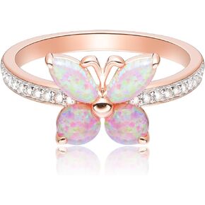 Morgan & Paige 14K Rose Gold Butterfly Ring - Plated .925 Sterling Silver Pink Opal Butterfly Ring For Women - Lab Created Sapphire Ring With Eye Motif Centerpiece
