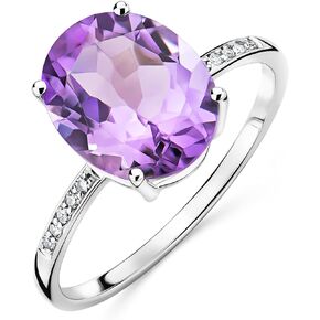 Orovi 14k White & Yellow Gold Birthstone Rings with 10 Diamond Halo - Rings for Women with Natural Green Amethyst, Pink Amethyst, Sky Blue Topaz and Orange Citrine - November & February Birthstone