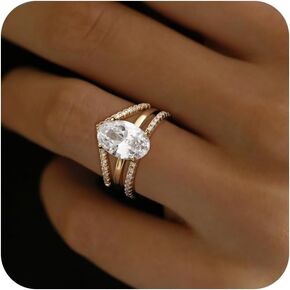 3pcs Gold Rings For Women 14k Gold Plated Stackable Rings Set Stacking Cubic Zirconia Dainty Cute Fashion Knuckle Ring Jewelry Sets Size 5-10 For Women Girls