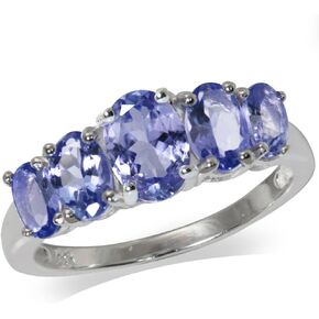 Silvershake Graduated 5-Stone Gemstone in White Gold Plated 925 Sterling Silver Right Hand Anniversary Ring Jewelry for Women in Kuwait