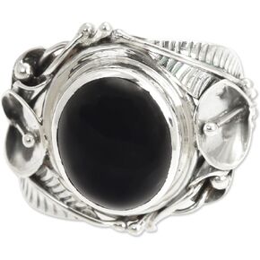 NOVICA Artisan Handmade Onyx Flower Ring Women's Floral .925 Sterling Silver Cocktail Black Indonesia Birthstone 'Nest of Lilies'