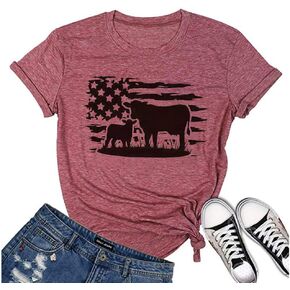 Cow Shirt for Women Funny Animal Graphic Cattle Cowgirl Tshirt Casual Farm Life T-Shirt Short Sleeve Vacation Tops