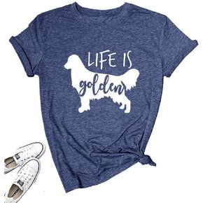 Life is Golden Shirt for Women Cute Dog Mom Graphic Short Sleeve Casual Mama Gifts T-Shirt