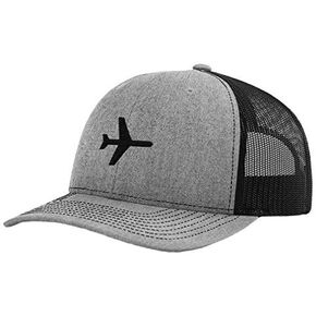 Airplane Mode Embroidery Design Richardson Structured Front Mesh Back Cap Heather Gray/Black
