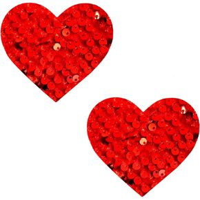 Neva Nude Red Velvet Crush Sequin I Heart U Nipztix Pasties Nipple Covers for Festivals, Raves, Parties, Lingerie and More, Medical Grade Adhesive, Waterproof and Sweatproof, Made in USA
