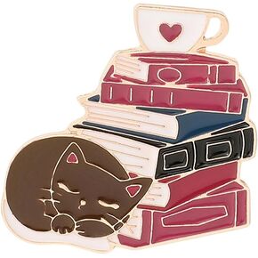Ficsowy Cute Cat Enamel Pin Book And Coffee Funny Pins Badge for Backpacks Gifts in Kuwait