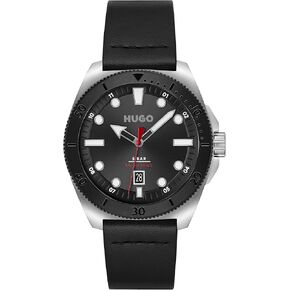 HUGO #Visit Men's Quartz Stainless Steel Case and Leather Strap Watch, Color: Blue (Model: 1530302)