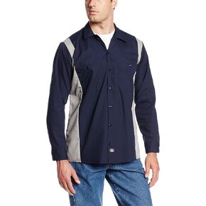Dickies Occupational Workwear LL524DNSM Polyester/Cotton Men's Long Sleeve Industrial Color Block Shirt, Dark Navy/Smoke