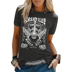 Nashville Music City Shirt Women Vintage Guitar Graphic Tees Country Music Tops Tennessee T Shirt Rock Band Tee Tops