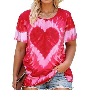 Plus Size Valentine Shirt Women Tie Dye Love Heat Graphic Tee Shirt Funny Valentine's Day Gift Shirts Love Tops 2X-5X