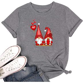 IHAOIZ Women Cute Valentines Day Shirt Love Gnomes Shirts Heart Tops Lips Kiss Tee Tshirt