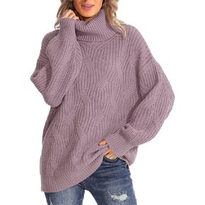 ELGOGY Womens Turtleneck Oversized Sweaters Chunky Cable Knit Soft Winter Long Sleeve Pullover Sweaters