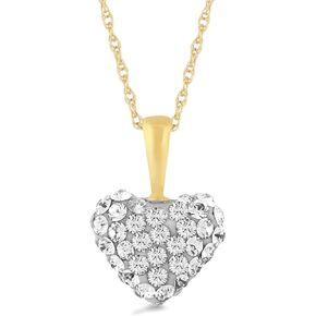 Jewelili Puffed Heart Necklace Pendant 10K Yellow Gold with White Round Cubic Zirconia 18 inch 14K Gold Chain