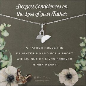 EFYTAL Condolence Gifts, 925 Sterling Silver Butterfly Necklace for Bereavement, Memorial Gifts, Loss of Father Gift, Loss of Husband Sympathy Gift