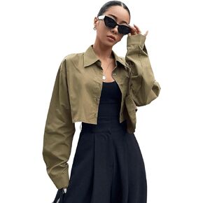 SweatyRocks Women's Long Sleeve Plaid Button Down Collar Crop Blouse Shirt Top