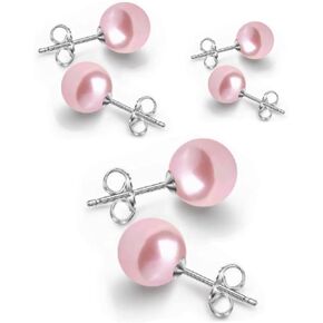 KUSPOAL 3 pairs pink pearl earrings for Women,(8mm/10mm/12mm) big hot pink Round pearl stud earrings for Girls.