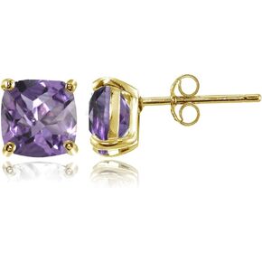Sterling Silver 7mm Cushion-Cut Gemstones Stud Earrings, Choice of Colors