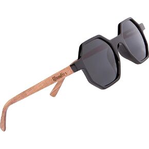 Woodies Polarized Walnut Wood Black Hexagon Sunglasses for Men and Women | Real Wooden Frame | 100% UVA/UVB Ray Protection