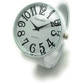 Ladies Large 45mm Case Metal Bangle Cuff Fashion Analog Quartz Watch Large Dial with Big Numbers in Kuwait