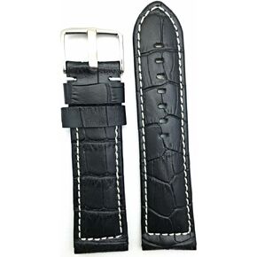 NewLife 26mm Long, Black Leather Watchband Compatible with Panerai Watch | Alligator Crocodile Grain, Medium Padded Replacement Watchstrap Bracelet that brings to Any Watch (Mens Long Length)