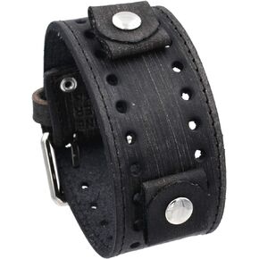 FSB-K Distressed Wash Out Blackish Brown Wide Leather Cuff Wrist Watch Band