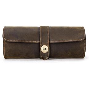 CHUUMEE Genuine Leather Travel Watch Case Roll Organizer Classic, Leather 3-Watches Roll Case for Watches and Bracelets (Coffee)