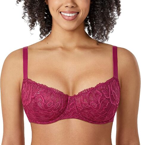 DELIMIRA Women's Balconette Bra Push Up Underwire Unlined Sexy See Through Bras Plus Size in Saudi Arabia